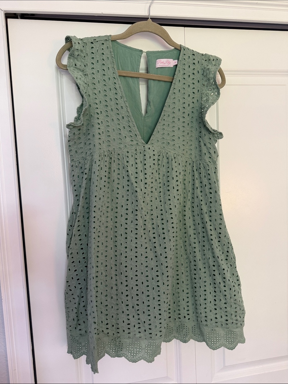 Pink Lily Sage Eyelet Dress Romper with V-Neck
